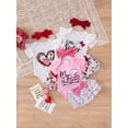thumbnail image 4 of Aojekbee Baby Girl Baseball Outfit, Letter Print Short Sleeve Romper Layered Ruffle Shorts Bow Headband 3 Piece Set for Summer, 4 of 10
