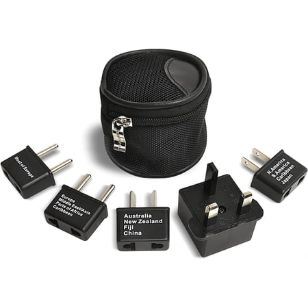 International Worldwide Travel Plug Adapter 5 Piece Set, Great for Cell Phones, Battery Chargers, Laptops to Work in Most Countries
