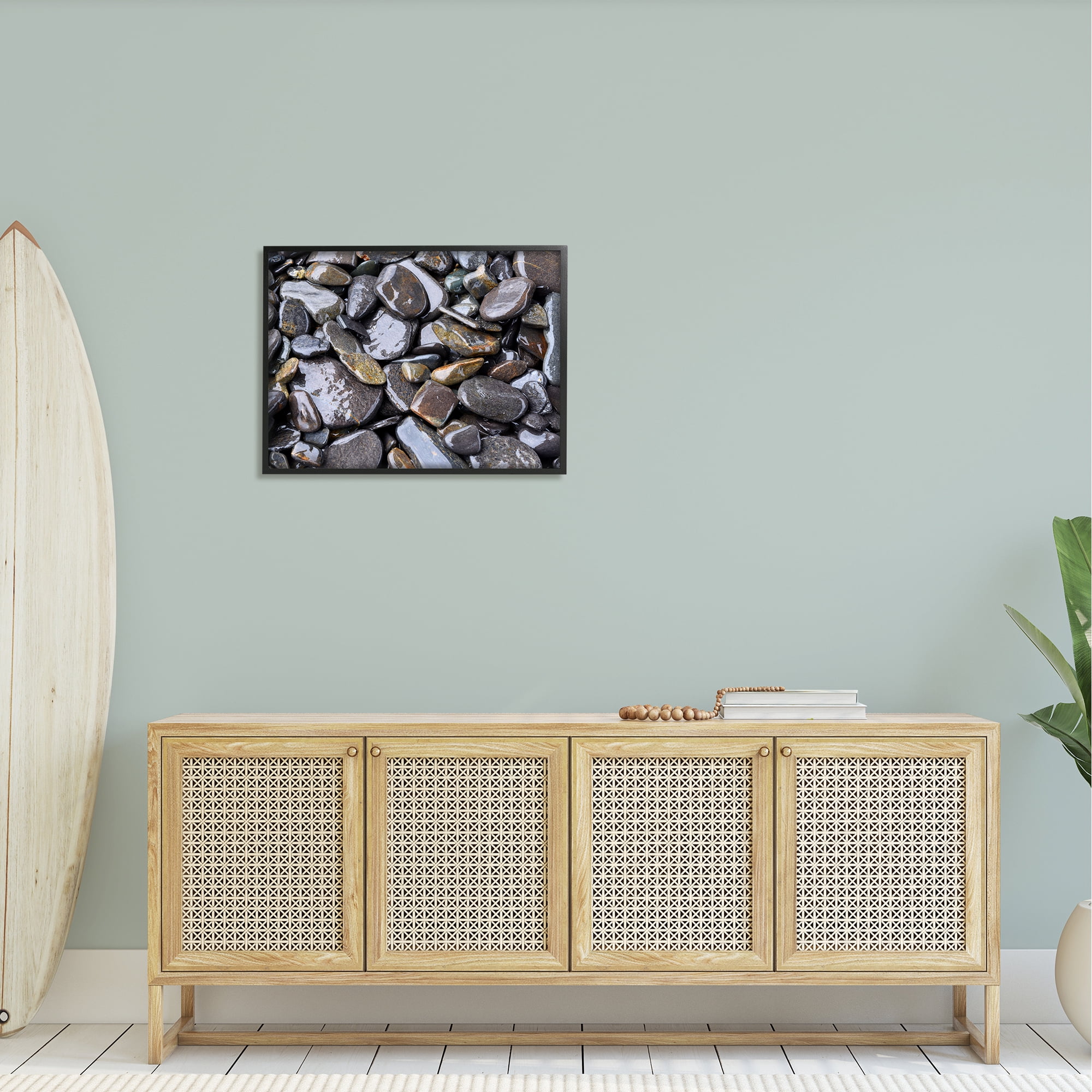 Stupell Coastal Beach Pebbles Rocks Landscape Photography Black Framed Art Print Wall Art