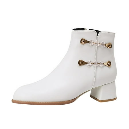 

Fsqjgq Lace Up Boots for Women Flat Fashion Women s Shoes English Style Leather Low Heel Thick Heel Side Zipper Pearl Casual Boots Womens Comfort Cowboy Boots White 41
