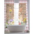thumbnail image 5 of Happy Easter Bunny Sheer Curtains 96 Inch Length 2 Panels for Living Room, Spring Floral Wooden Pink Plaid Voile Kitchen Curtain Set, Luxury Privacy Drapes Window Treatment for Bedroom, 5 of 7