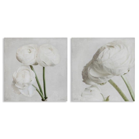 Stupell Industries Simple White Peony Stems Plants & Flowers Painting Wrapped Canvas Art Print Wall Art, 17 x 17, Set of 2