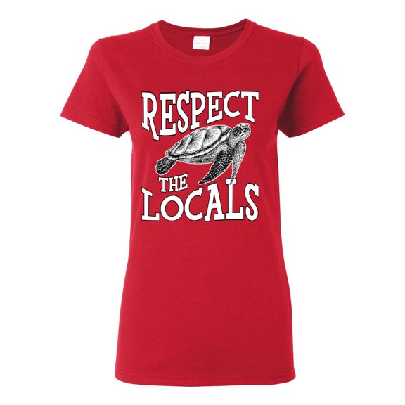Wild Bobby Respect The Locals Save Our Oceans Turtle Animal Lover Women Graphic Tee, Red, Small