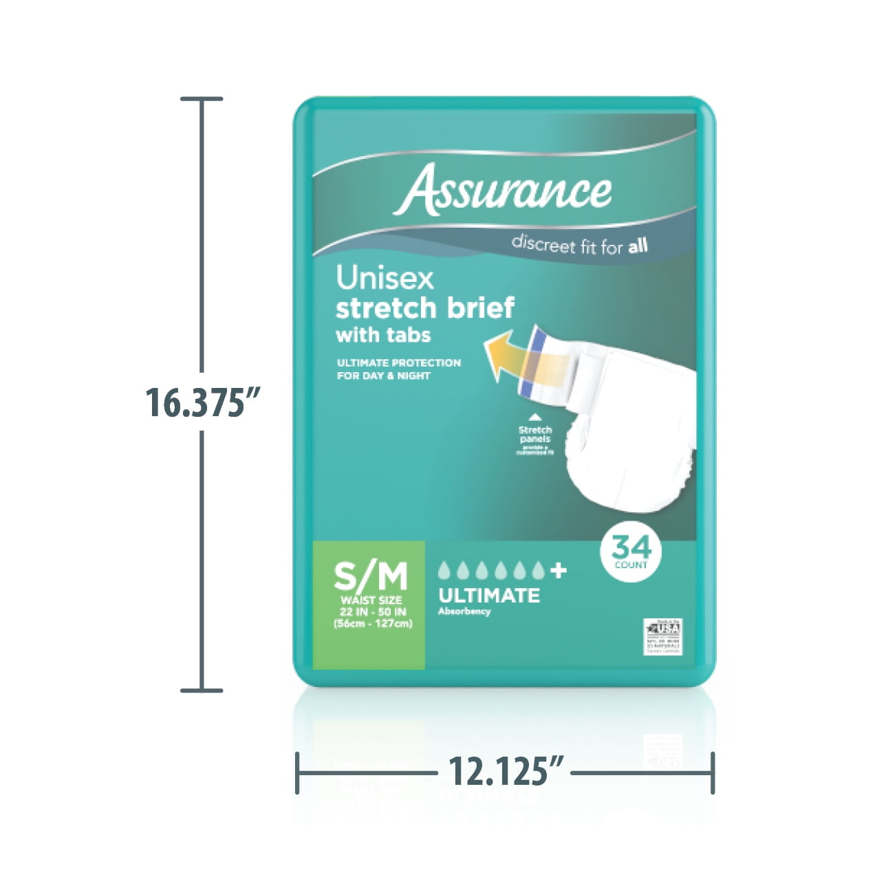 Assurance Unisex Stretch Briefs with Tabs, S/M, 68 Count