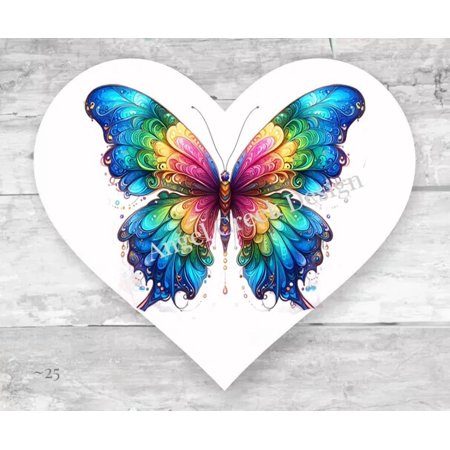 DOPASTICKER Stunning Rainbow Butterfly Heart Shaped Scrapbook Stickers Phone Decal Water Bottle Stickers Cars Stickers Water Bottle Stickers For Kids