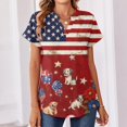 thumbnail image 4 of Hogleaql American 250th Anniversary Shirts Women's Patriotic Short Sleeve V Neck American Flag Print Tee Dressy Button Independence Day Themed Loose Fit Pullover Wine M, 4 of 5