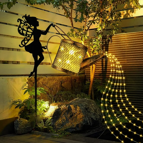 GLUAAE Solar LED Garden Lights Outdoor Decor – Watering Can Stake Light with Built-in String Lights, Waterproof IP55, Decorative Yard & Pathway Lighting for Lawn, Patio, Backyard (Warm White)