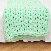 Chunky Knit Throw Blanket Soft Cozy Chenille Casual Handwoven Blanket for Bed Sofa Chair Home Decor (Light Green, 40" × 48")