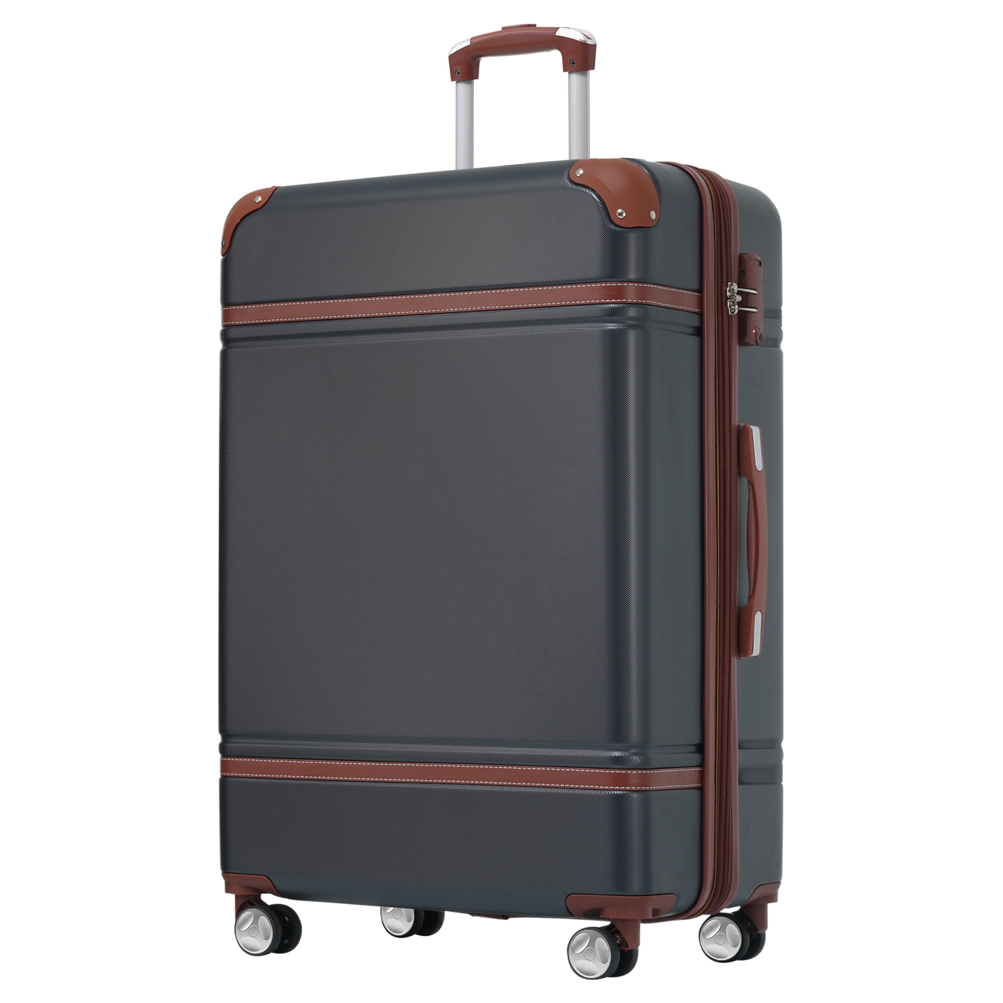 EUROCO 3-Piece Luggage Sets, 24" Medium Checked Luggage with TSA Lock and Spinner Wheels,Expandable Hardside Lightweight Suitcase for Men Women,Black