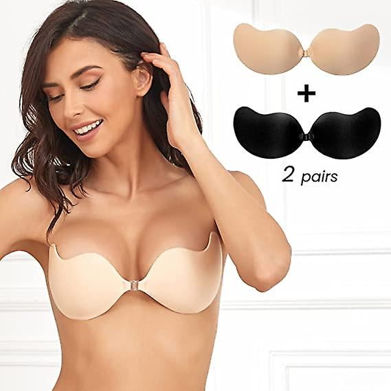 Women's Adhesive Bra Strapless Self Sticky Invisible Push Up Reusable Bras  for Backless Dress Black