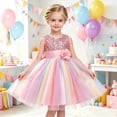thumbnail image 2 of Toddler Girls Sparkly Sequin Rainbow Tulle Dress Soft Cotton Lining Flower Waist Princess Gown for Special Occasion Photoshoot Halloween, 2 of 6