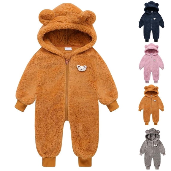 Mgmyaa Toddler Winter Romper Hooded Jumpsuit with Cute Bear Ears Full Zip Up Baby Onesie for Boys Girls