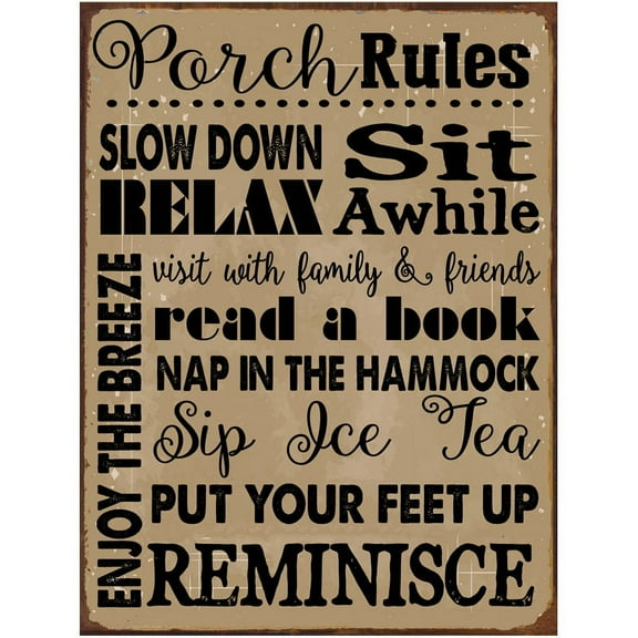 Porch Rules Metal Sign