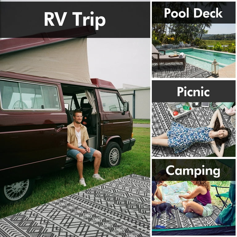 MontVoo-Outdoor Rug Carpet Waterproof 9x12 ft Reversible Patio RV
