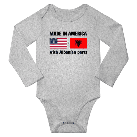 

Made in America With Albanian Baby Long Sleeve Romper (Gray 24 Months)