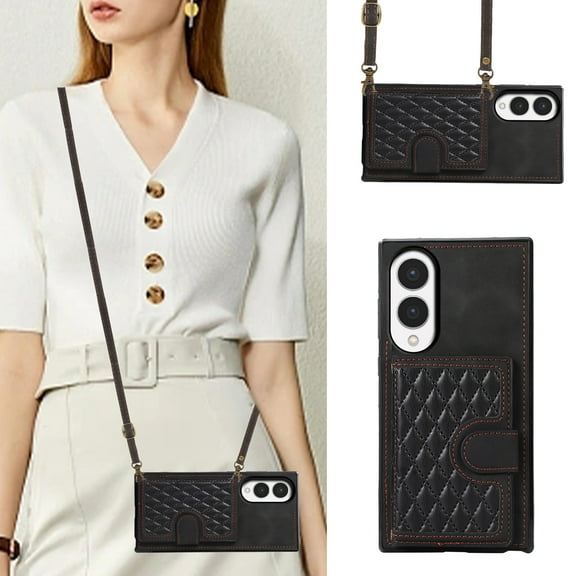 Crossbody Wallet Case for Samsung Galaxy S25 Edge with Card Holder, RFID-Blocking Phone Case with Shoulder Strap Lanyard Back Flip Kickstand Leather Cover For Samsung Galaxy S25 Edge,Black