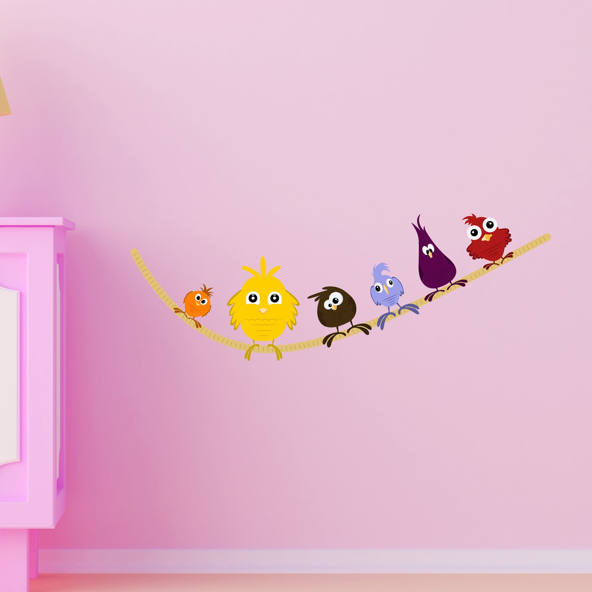 Outdoor Scenes Wall Decal Cute Cartoon Funny Birds Sitting on a Tree