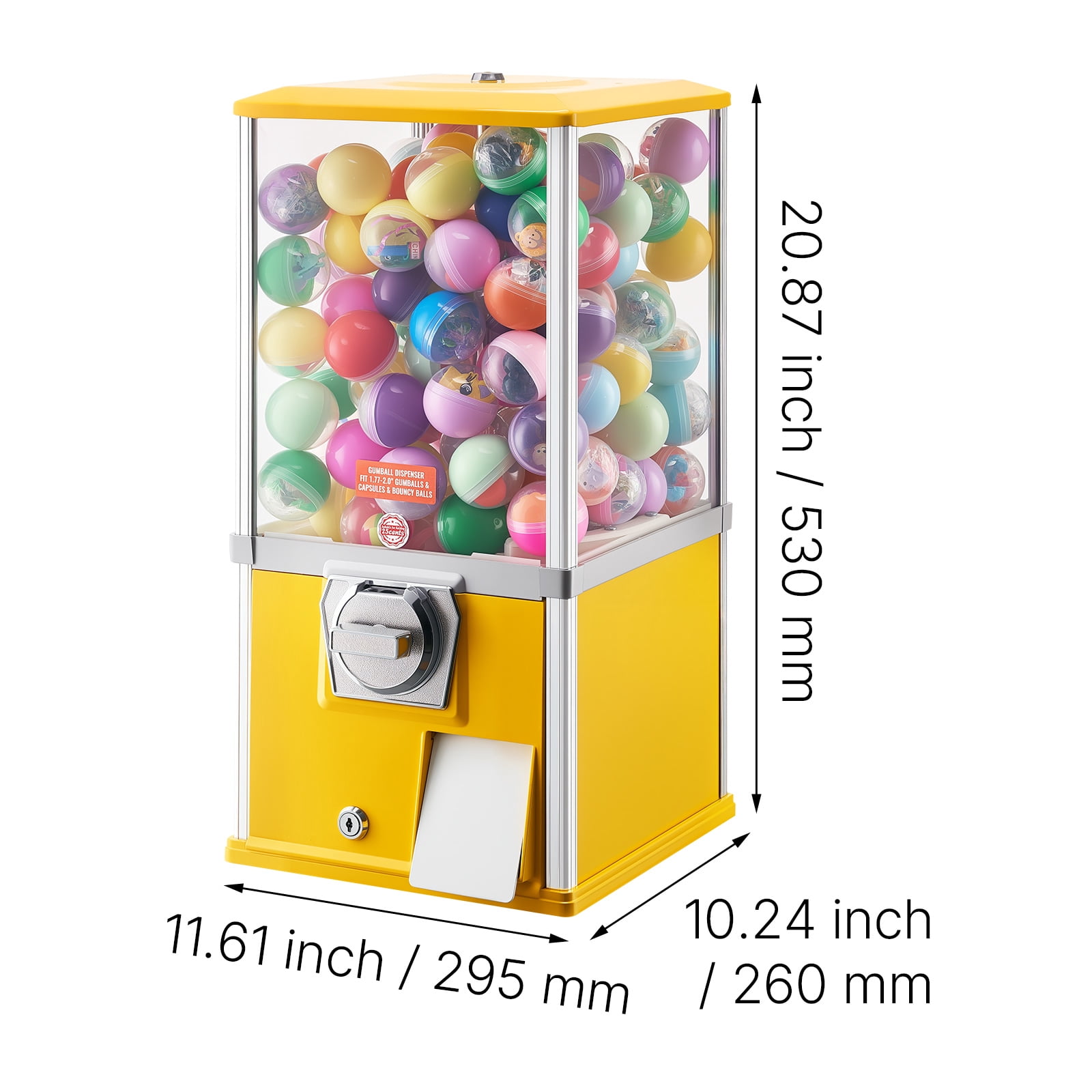 VEVOR Gumball Machine, 21 inch Height Candy Vending Machine Dispenser, 25-Cent Vending Machines for Shopping Malls, Supermarkets, Amusement Parks, Arcades, Holds Up to 180 1.77 inch Spherical Candies