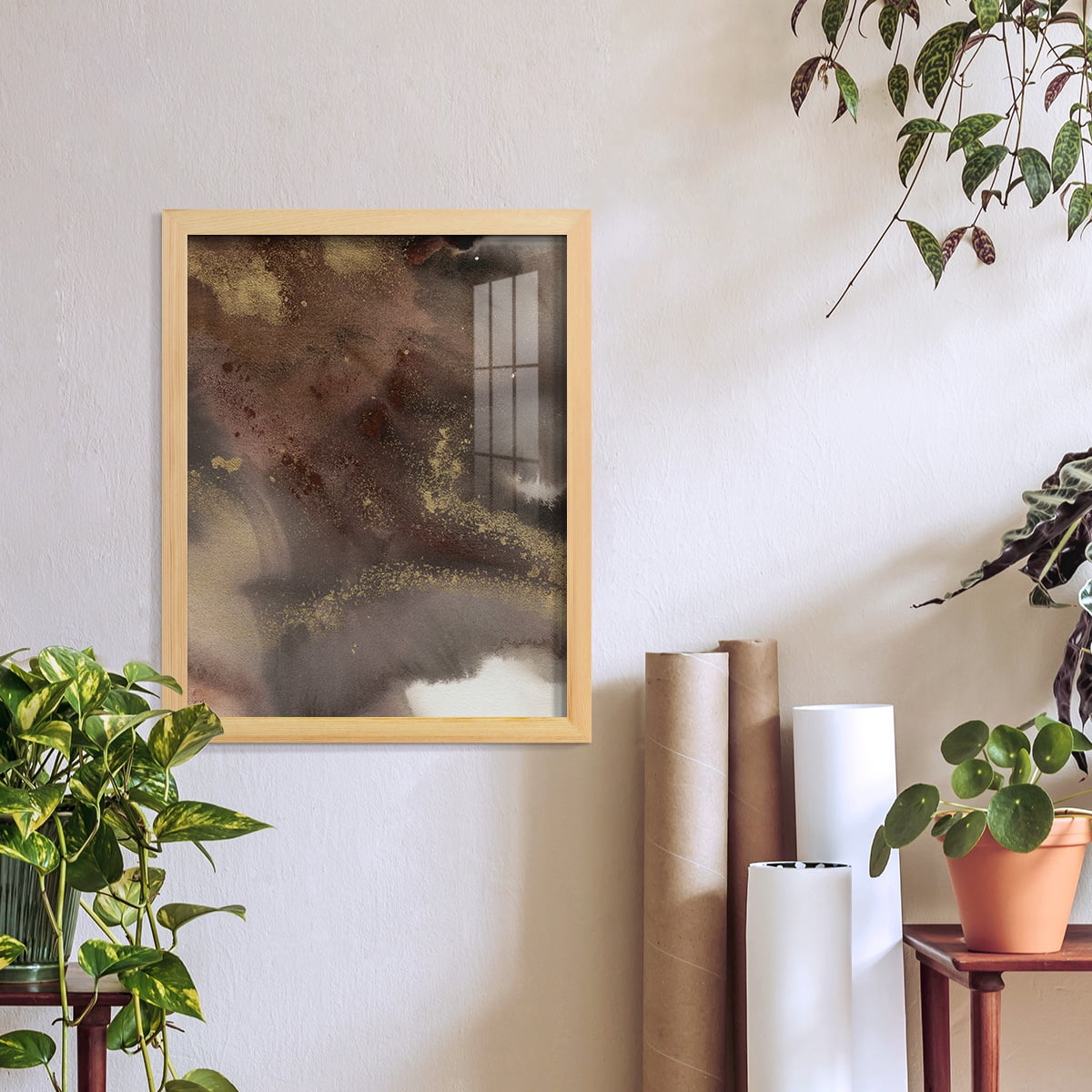 Mountain Seasons IV - Framed Print w/glass - Natural Wood