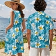 thumbnail image 4 of Jeiento Matching Hawaiian Outfits for Couples Mens Button Down Shirt Womens Hawaiian Dresses Plumeria Couple Matching Outfits Loose Fit Tiered Tank Dresses, Blue, 4 of 6