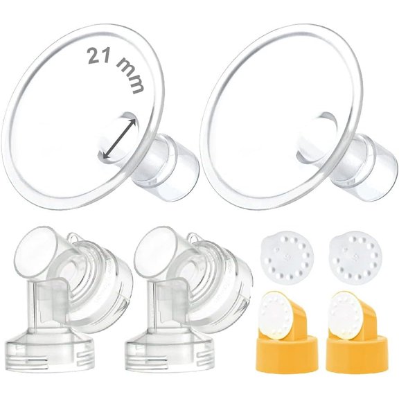 Maymom MyFit Flange Set, Two-Piece Breast Shield (21mm Small) Connector Valve Membrane Compatible with Medela Breast Pumps (Pump in Style Advanced, Lactina, Symphony) Not Original Medela Pump Parts