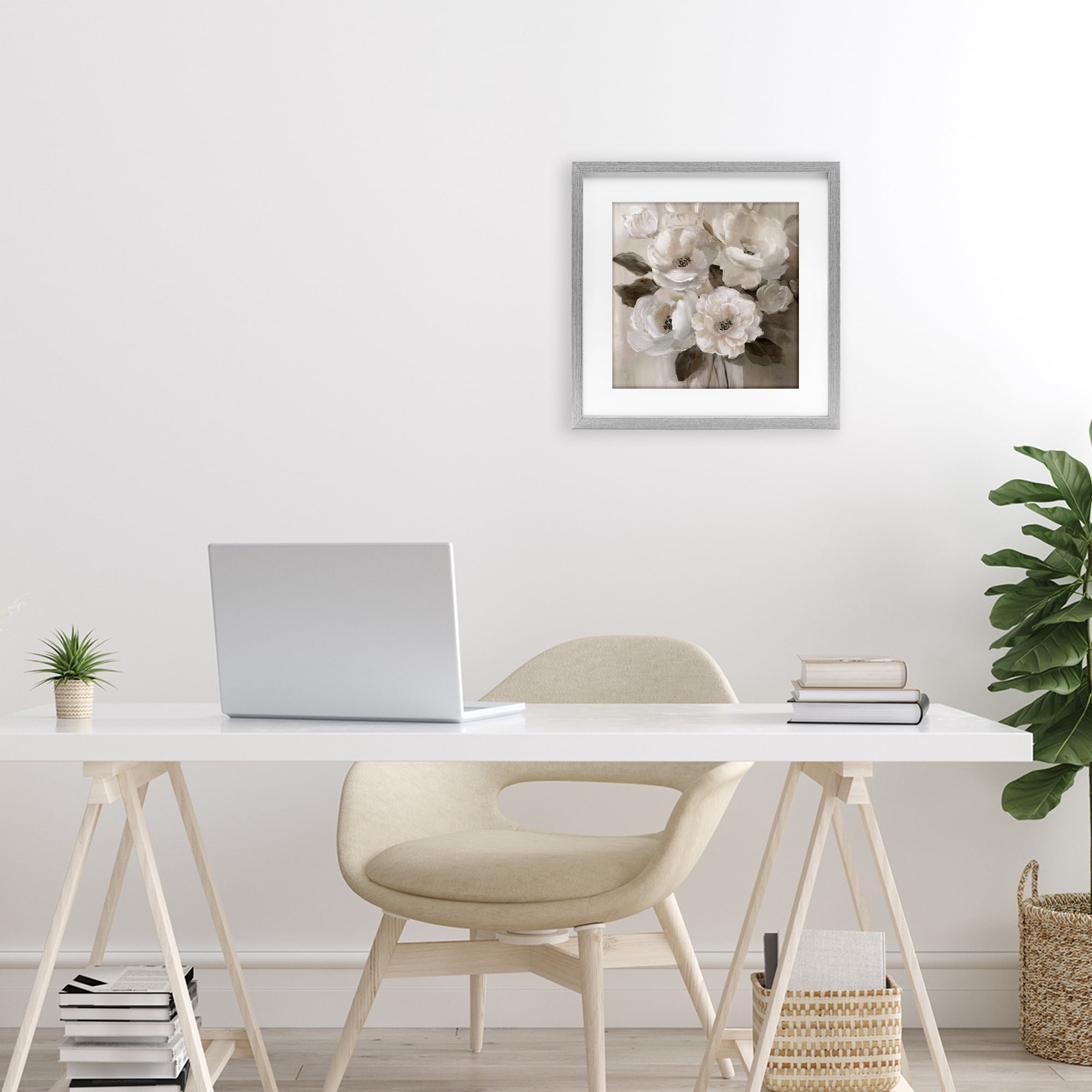 Stupell Industries Ivory Flower Bushel Gray Framed Print Under Glass, design by Nan