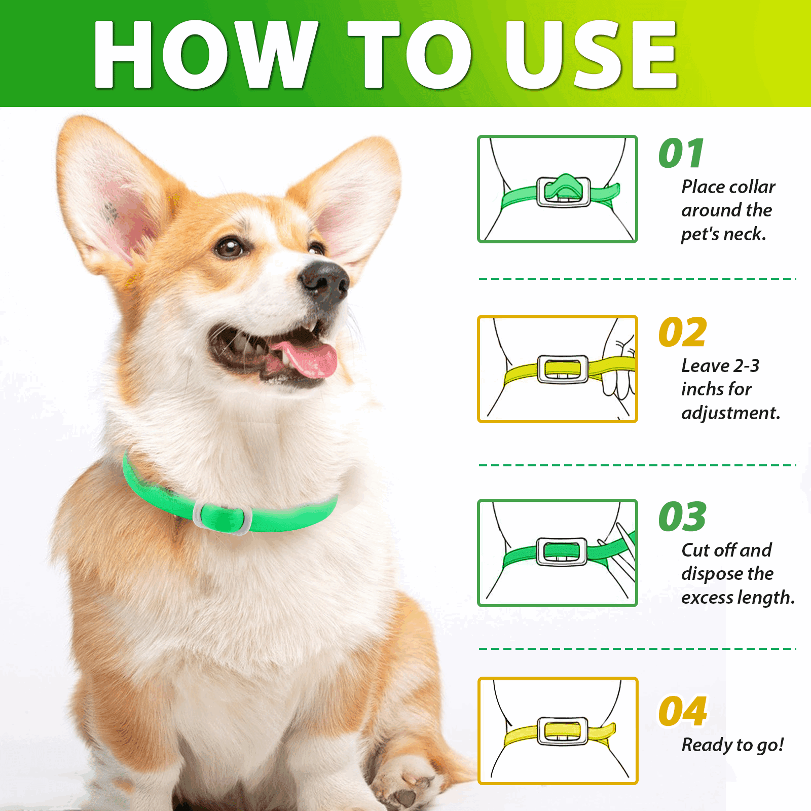 Oimmal Dogs Collar, Mosquito Prevention for Dog, Waterproof, 6 Months Protection, 4 Collars - Green & Yellow