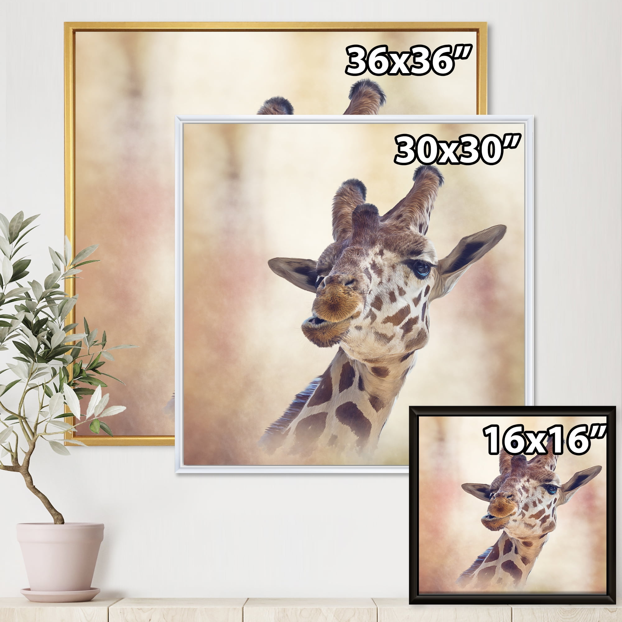 Designart 'Close Up Portrait of A Giraffe VI' Farmhouse Framed Canvas Wall Art Print