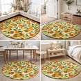 thumbnail image 4 of Large Round Rug 8Ft, Green Orange Non-Slip Washable Circle Rugs Carpet, Summer Botanical Leaves Watercolor Checkered Indoor Outdoor Rug Floor Mats Throw Runner for Bedroom Living Room Bathroom, 4 of 8