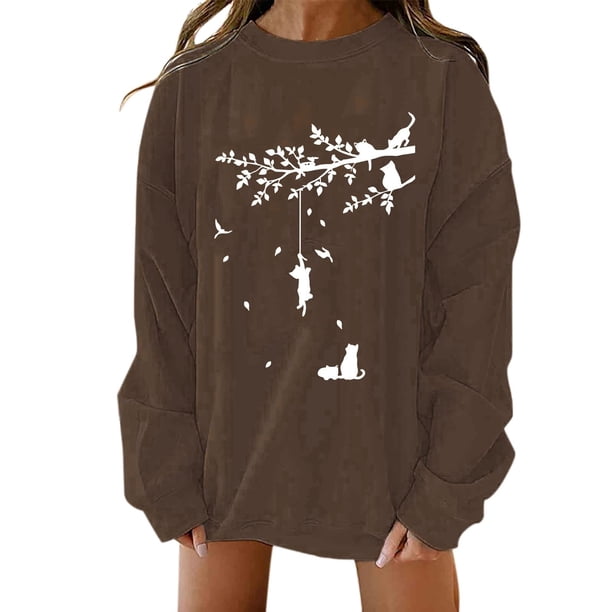 Sudadera holgada de manga larga con cuello redondo y estampado clásico de Halloween para mujer Pompotops FGAJ19265