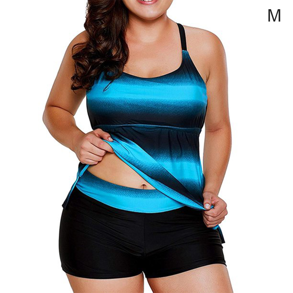 Ustyle Women Swimwear Stripe Gradient Backless Swimsuit U Neck Bathing