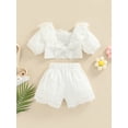 thumbnail image 4 of Franhais Girls Casual Two-piece Pants Suit, White V-neck Lace Hem Short Sleeve Tops and Elastic Waist Shorts, 4 of 8