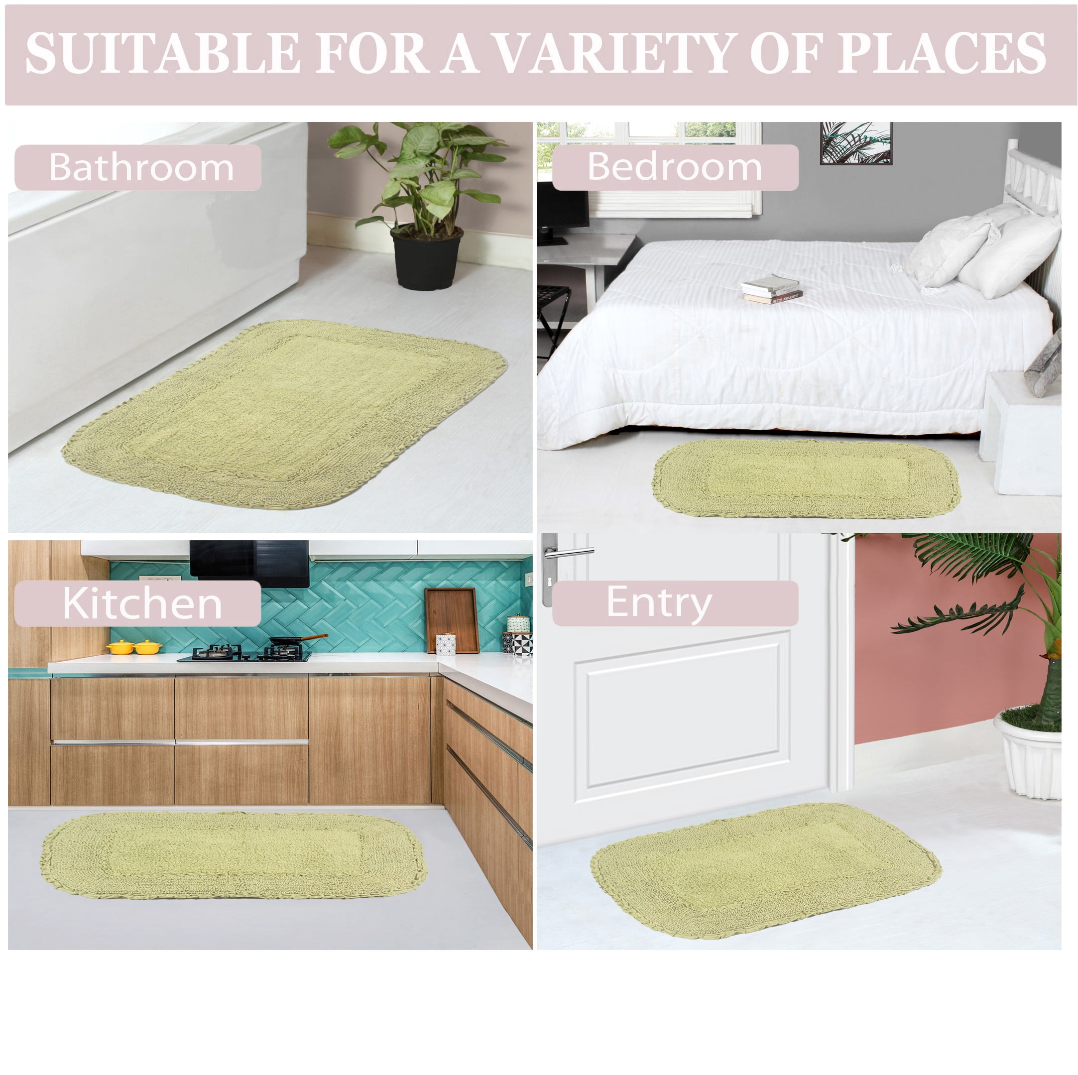 Home Weavers Radiant Collection Bathroom Rug 100% Cotton Bathroom Rugs Set, Washable Rug, Soft Cotton and Absorbent bath Rug, Kitchen Mat, Bath Rug, Bath Floor Mat Non Slip, 21"x54" Runner, Green