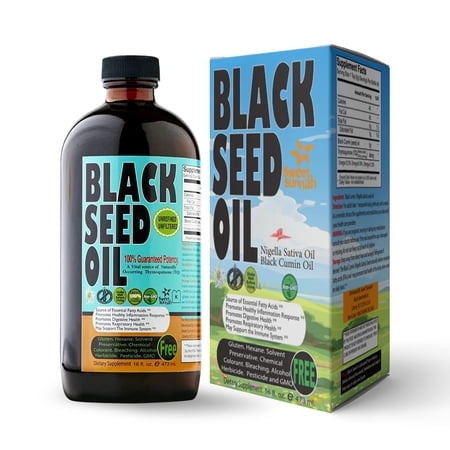 Sweet Sunnah Black Seed Oil Natural Dietary Supplement - Cold Pressed Black Cumin Seed Oil from 100% Genuine Nigella Sativa - 16 oz Glass Bottle