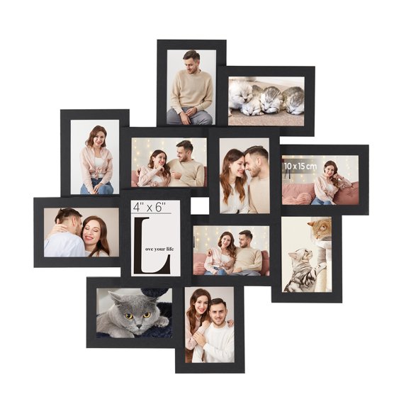 SONGMICS 12-Photo Collage Picture Frames,4 x 6 Inches Wall-Mount Photo Frame,Black URPF22BK