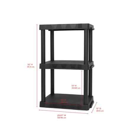 Hyper Tough Black Plastic 3-Tier 32 H x 20.07 W x 12 D, 150lb Total Capacity