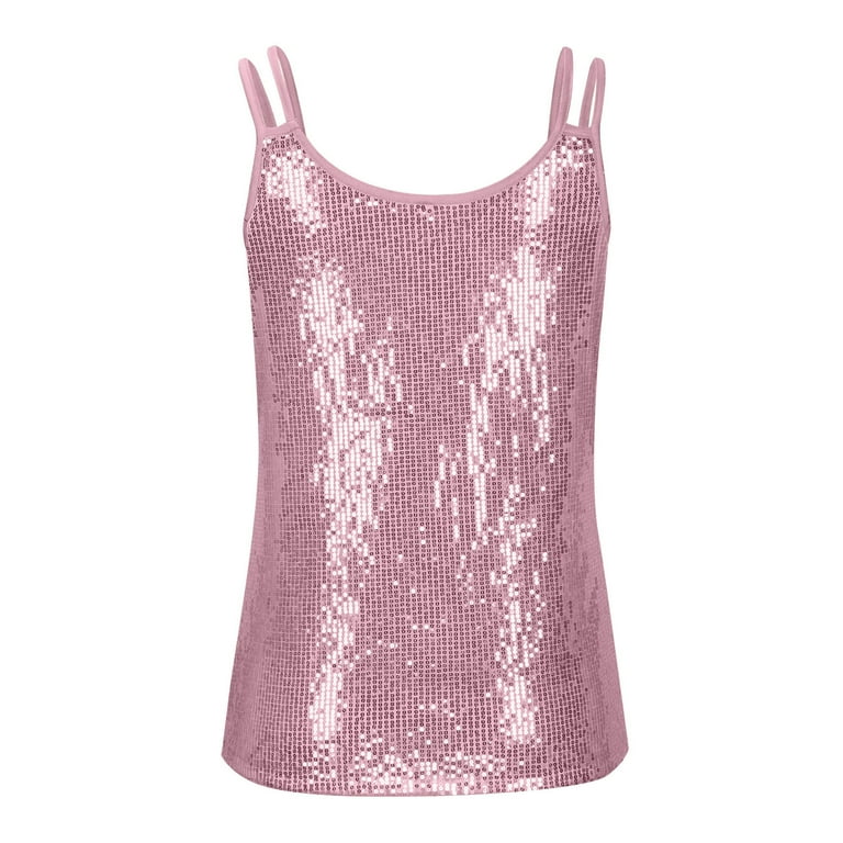 ITSAME Womens Sequin Tank Tops, V Neck Sparkly Trendy Spaghetti