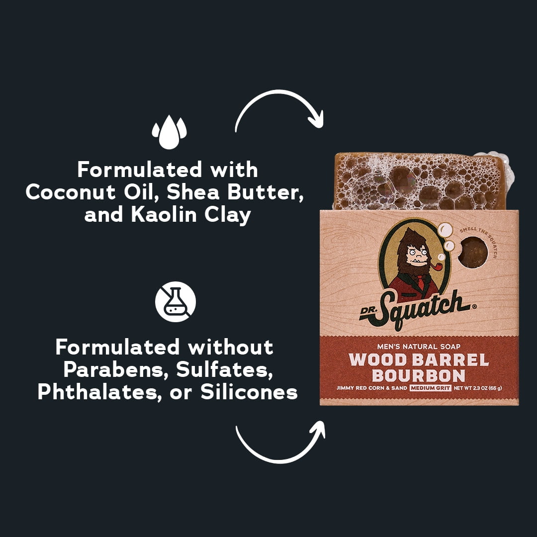 Dr. Squatch Men's Mini Bar Soap, Travel Size Natural Bar Soap for Men, Wood Barrel Bourbon, 2.3 oz