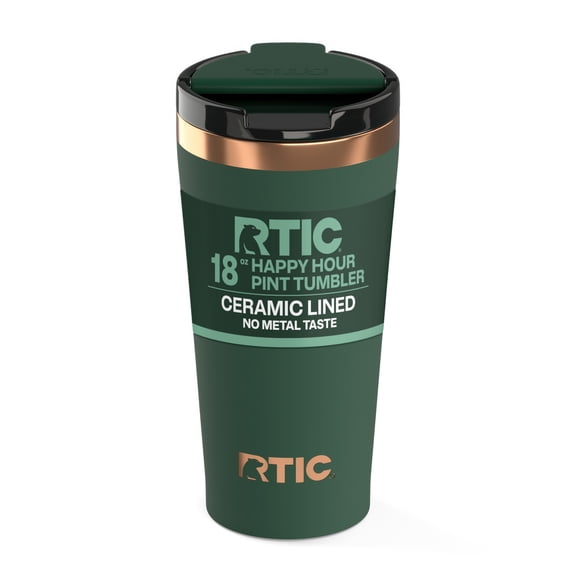 RTIC Happy Hour 18 oz Ceramic Lined Pint Tumbler, Dark Pine