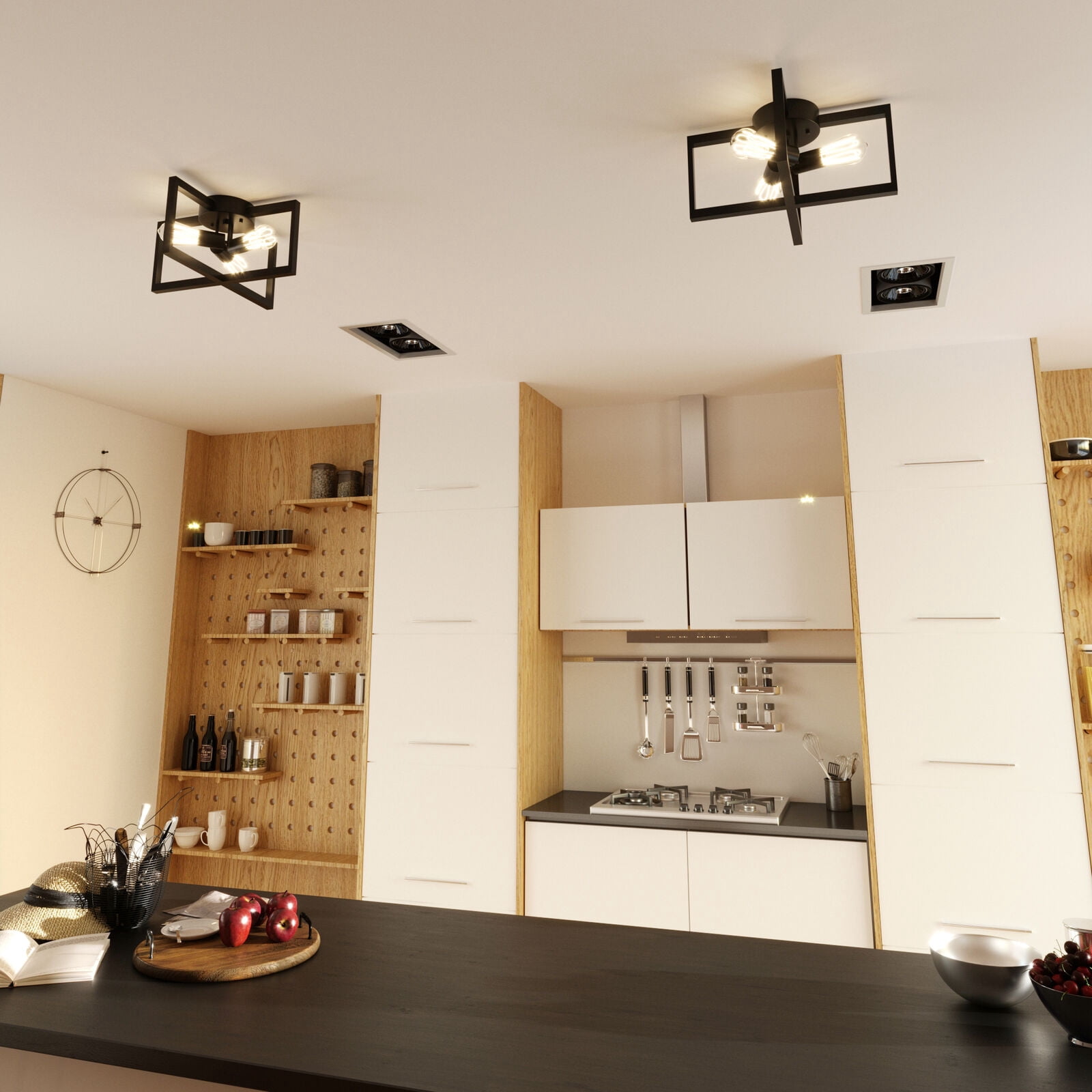 Gymax 3-Lights Flush Mount Ceiling Lamp Geometric Metal w/ Iron Square Lamp Shade