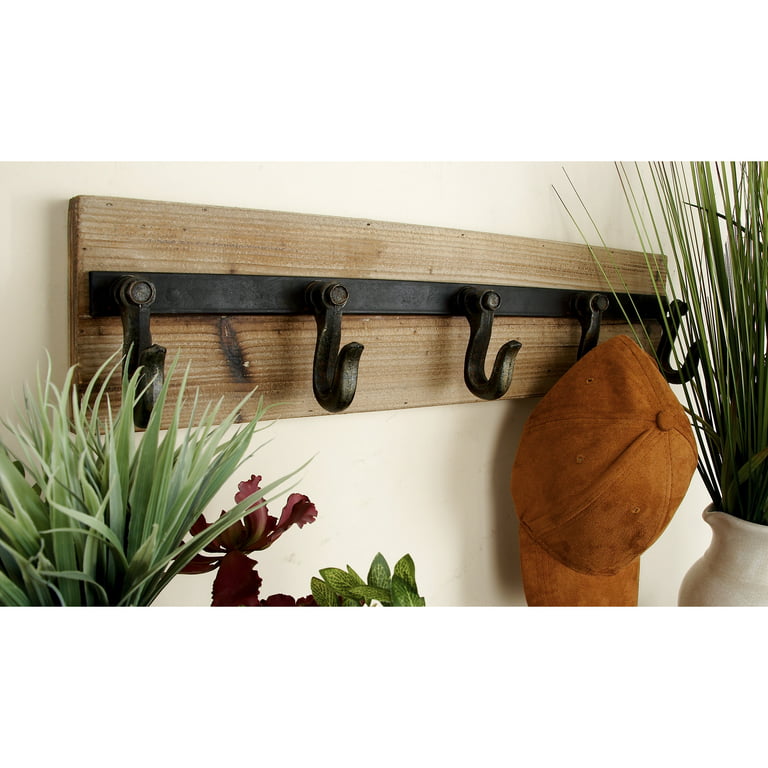 1pc Black Vintage Style Wall Mounted Hook Rack With 5 Hooks