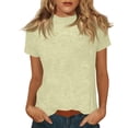 thumbnail image 2 of Mifsaly Womens Mock Neck Short Sleeve T-Shirt Basic Solid Color Slim Fit Stretchy Tee Tops Casual Lightweight Layering Casual Summer Undershirts Yellow,XXL, 2 of 6