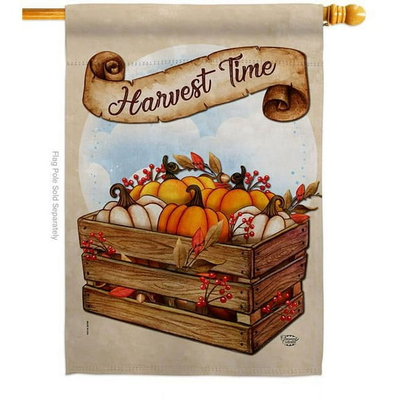 Ornament Collection H192299-BO 28 x 40 in. Harvest Time House Flag with Fall & Autumn Double-Sided Decorative Vertical Flags Decoration Banner Garden Yard Gift