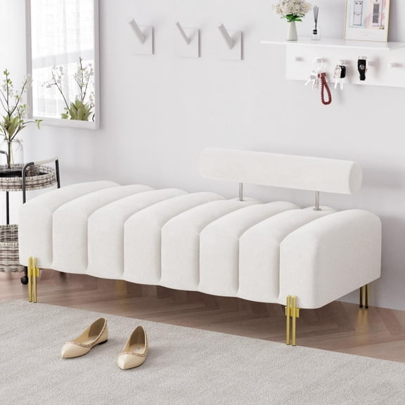 Wiilayok 52" End of Bed Bench,Modern Velvet Upholstered Ottoman Bench with Golden Metal Legs,Comfy 2 Seater Sofa Chaise Lounge for Bedroom Living Room Foyer Indoor Entryway,Beige