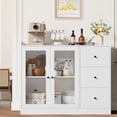 thumbnail image 1 of Bingirl 43-Inch Modern Wood Buffet Cabinet with Storage - Features Guardrail Design, Adjustable Shelves, and 3 Drawers. Perfect for Kitchen and Dining Room (White), 1 of 8