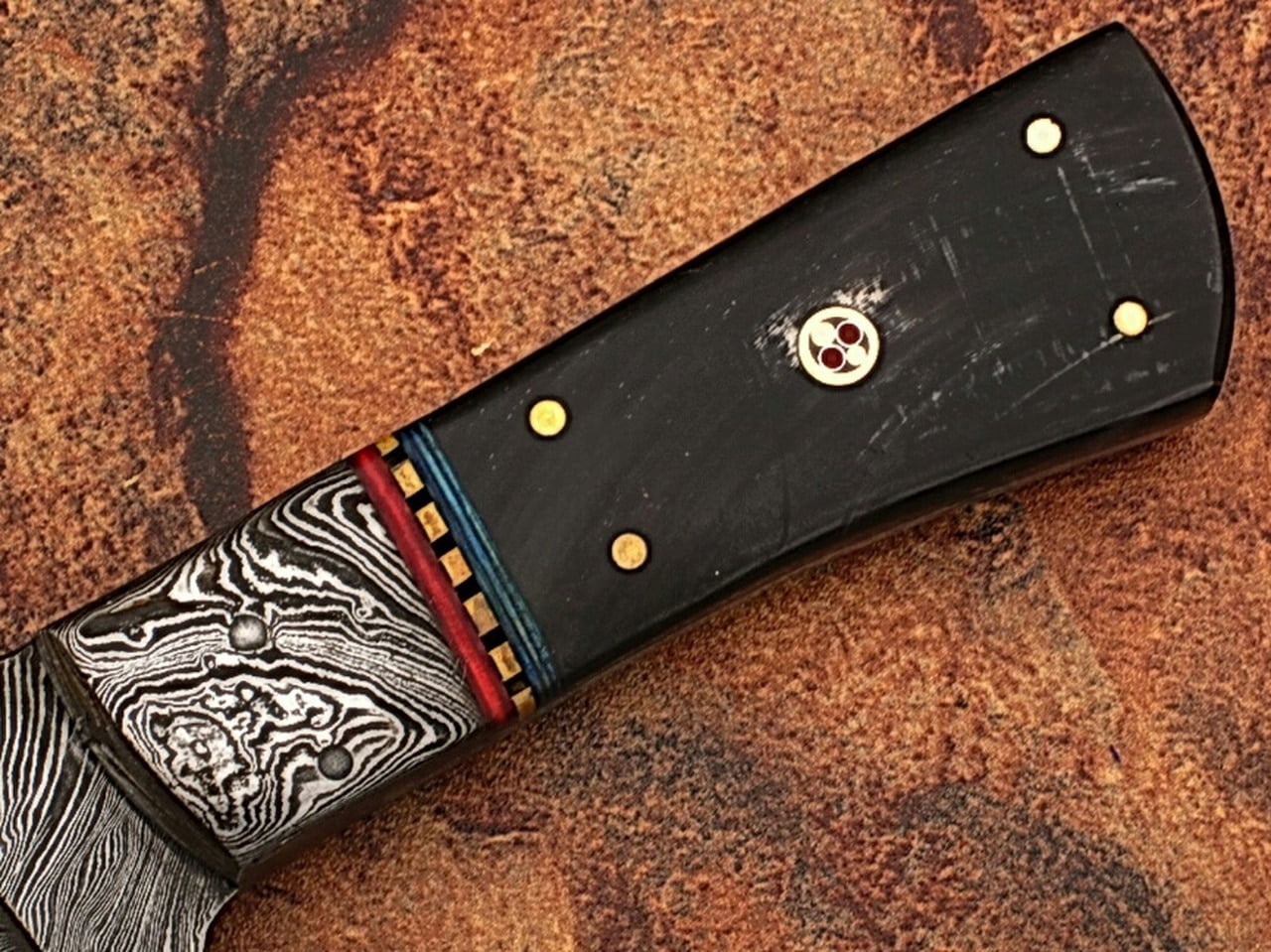 Damascus Steel Custom Handmade Hunting Knife Buffalo Handle 1