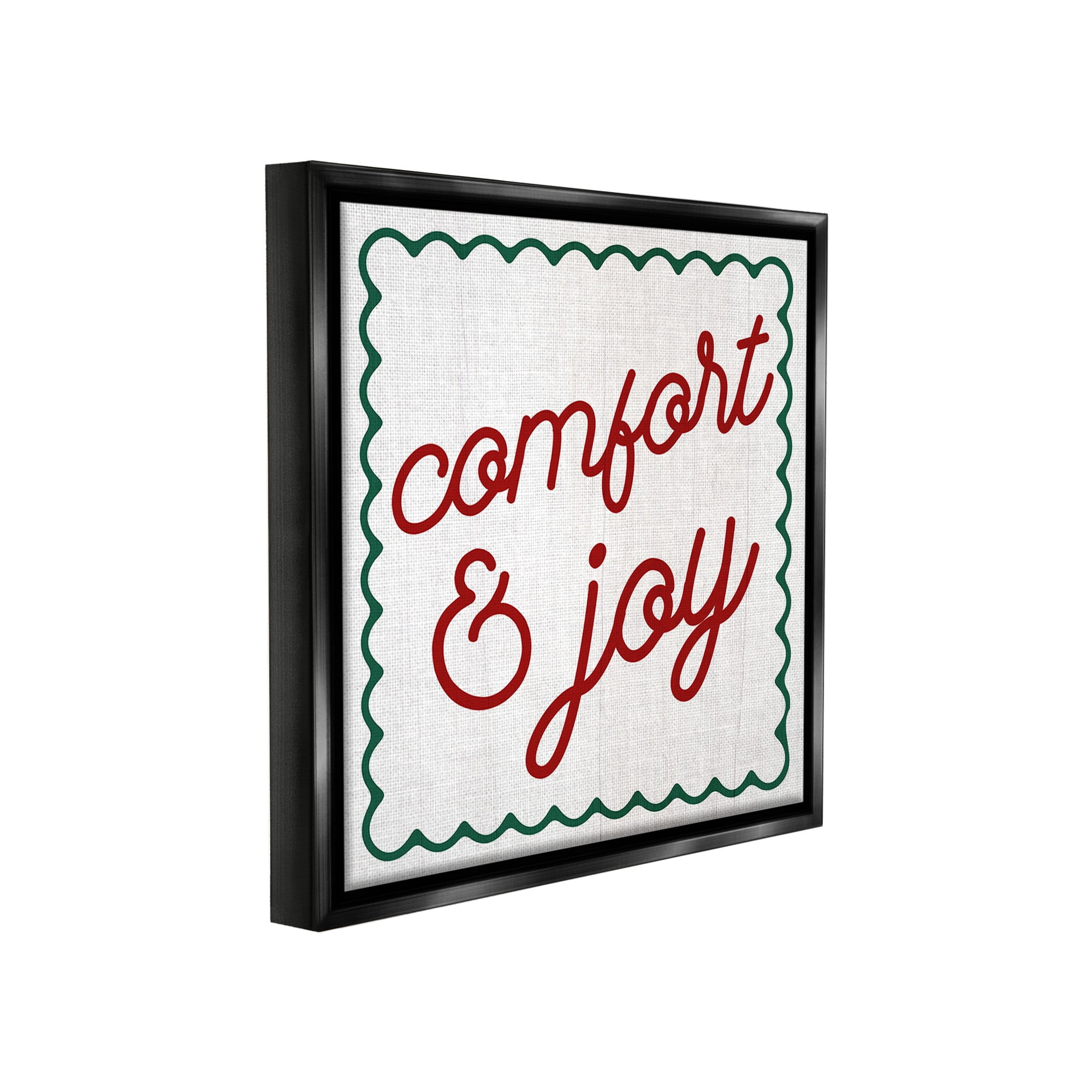 Stupell Industries Comfort & Joy Phrase Holiday Painting Black Floater Framed Canvas Art Print Wall Art, 18 x 18