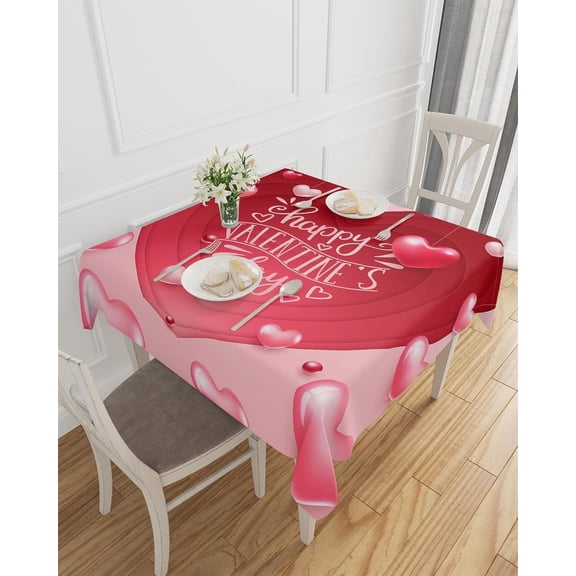 Valentine''s Love Tablecloth Waterproof for Round/Rectangle/Oval/Square Tablecloth 54x54 in Table Cloth Cover for Fall Baby Shower Christmas Wedding Party, Red Pink Sweet Heart Seasonal Holiday