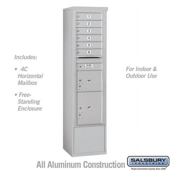 Salsbury Industries  17.75 x 72.125 x 18.5 in. Free-Standing 4C Horizontal Mailbox Unit - Front Loading - USPS Access, Aluminum
