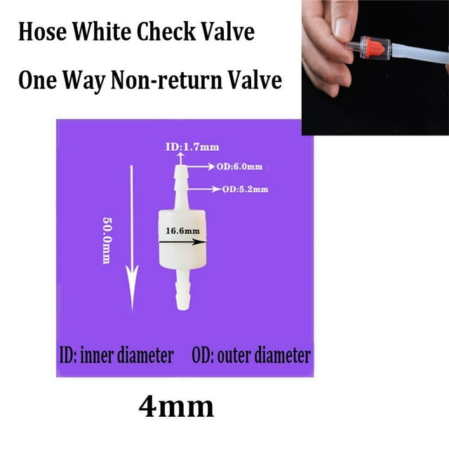 Bgsha 4mm 6mm 8mm 10mm 12mm Hose ID Plastic White Check Valve Way Non-return Valve